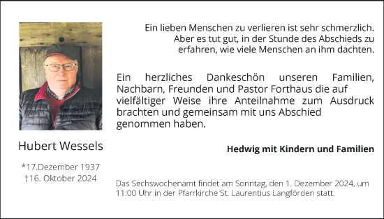 Anzeige von Hubert Wessels von OM-Medien