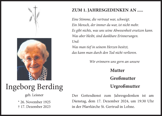 Anzeige von Ingeborg Berding von OM-Medien