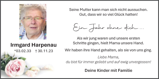 Anzeige von Irmgard Harpenau von OM-Medien