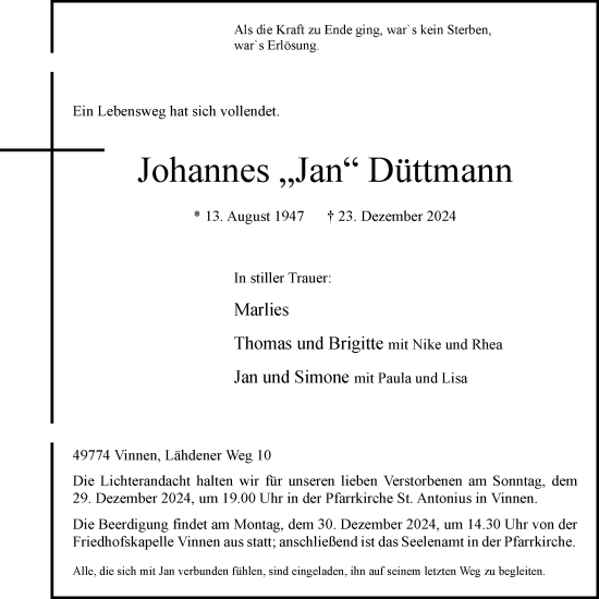 Anzeige von Johannes Düttmann von OM-Medien