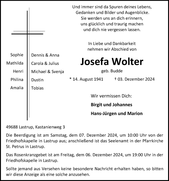 Anzeige von Josefa Wolter von OM-Medien