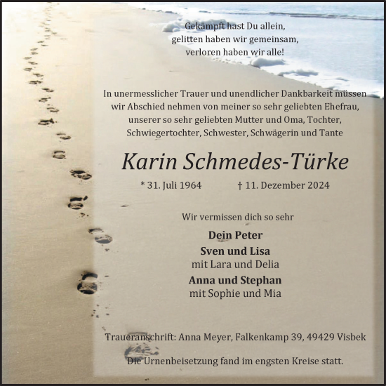 Anzeige von Karin Schmedes-Türke von OM-Medien