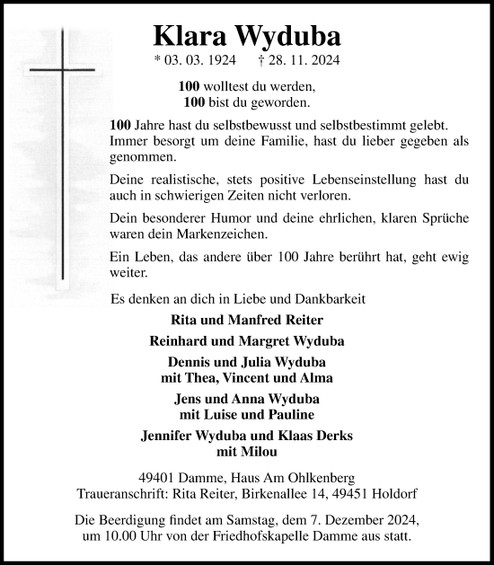 Anzeige von Klara Wyduba von OM-Medien