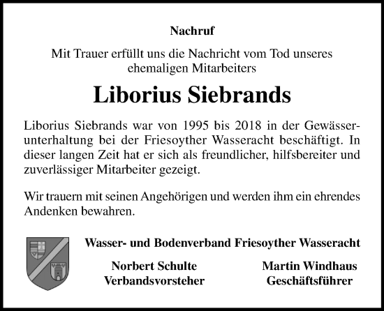 Anzeige von Liborius Siebrands von OM-Medien