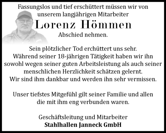 Anzeige von Lorenz Hömmen von OM-Medien