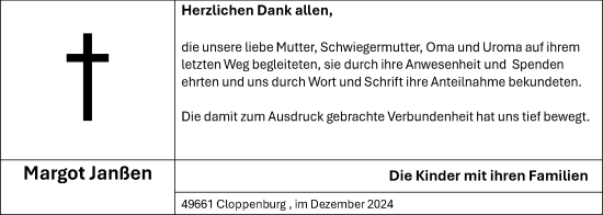 Anzeige von Margot Janßen von OM-Medien