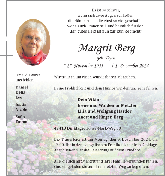 Anzeige von Margrit Berg von OM-Medien