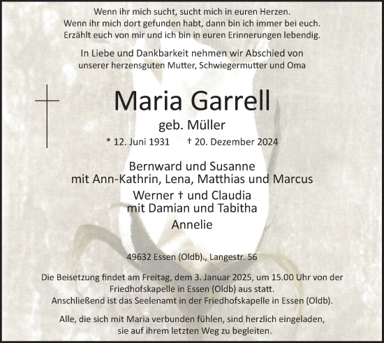 Anzeige von Maria Garrell von OM-Medien