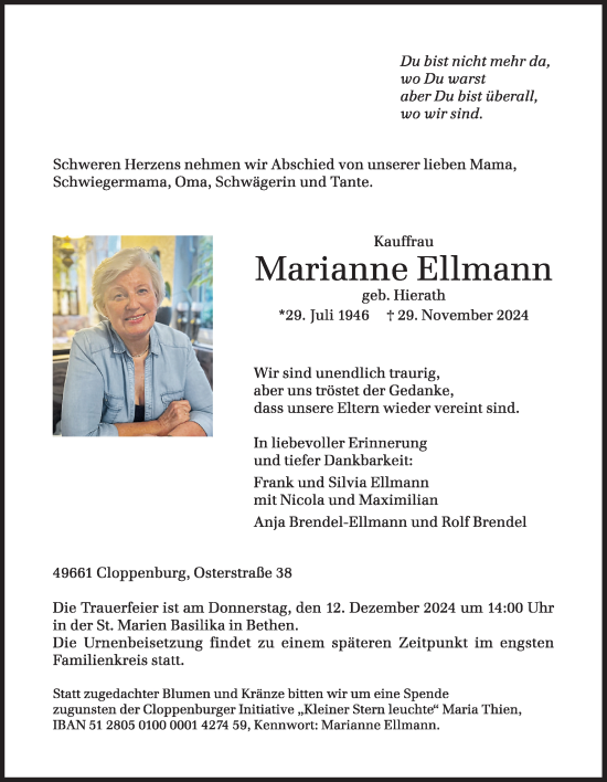 Anzeige von Marianne Ellmann von OM-Medien
