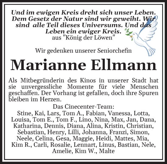 Anzeige von Marianne Ellmann von OM-Medien