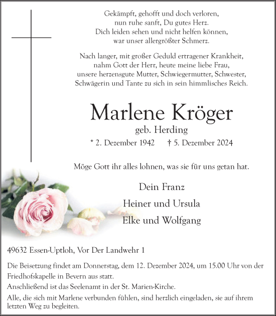 Anzeige von Marlene Kröger von OM-Medien