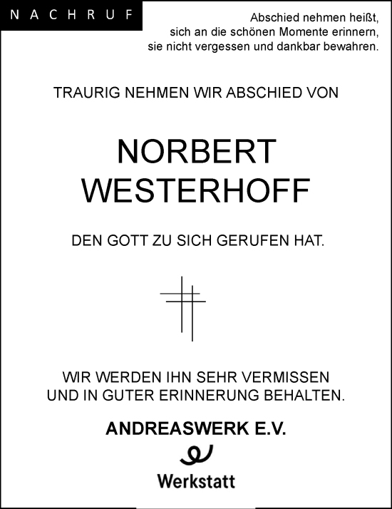 Anzeige von Norbert Westerhoff von OM-Medien
