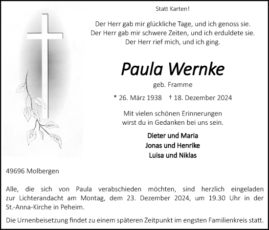 Anzeige von Paula Wernke von OM-Medien