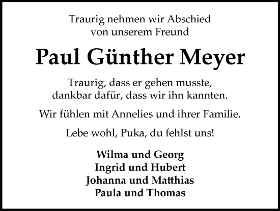 Anzeige von Paul Günther Meyer von OM-Medien