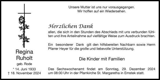 Anzeige von Regina Ruholt von OM-Medien