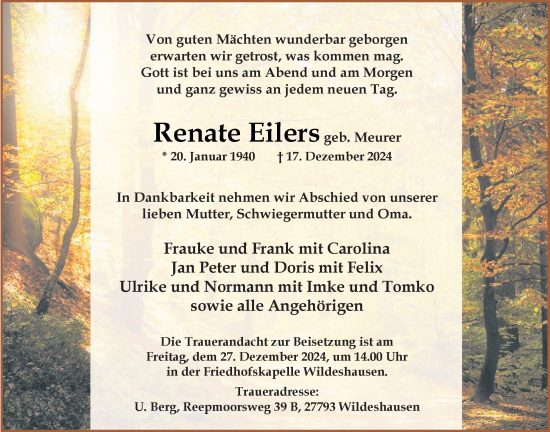 Anzeige von Renate Eilers von OM-Medien