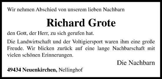 Anzeige von Richard Grote von OM-Medien