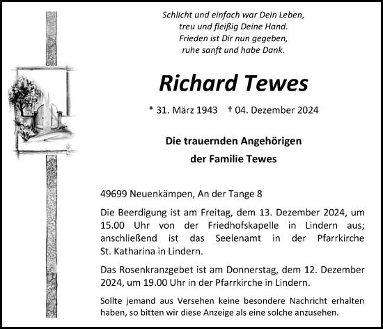 Anzeige von Richard Tewes von OM-Medien