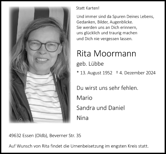 Anzeige von Rita Moormann von OM-Medien