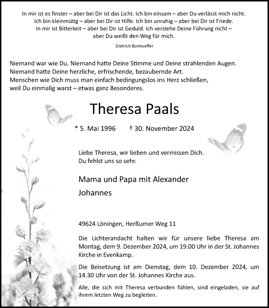 Anzeige von Theresa Paals von OM-Medien