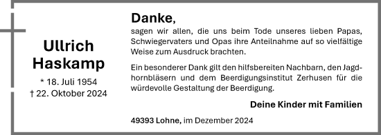 Anzeige von Ullrich Haskamp von OM-Medien