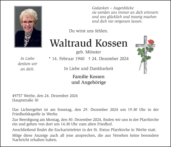 Anzeige von Waltraud Kossen von OM-Medien