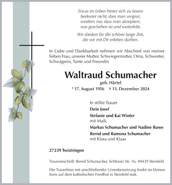 Anzeige von Waltraud Schumacher von OM-Medien