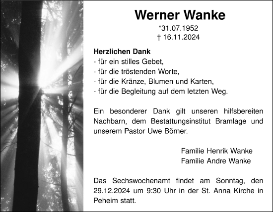 Anzeige von Werner Wanke von OM-Medien
