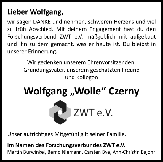 Anzeige von Wolfgang Czerny von OM-Medien