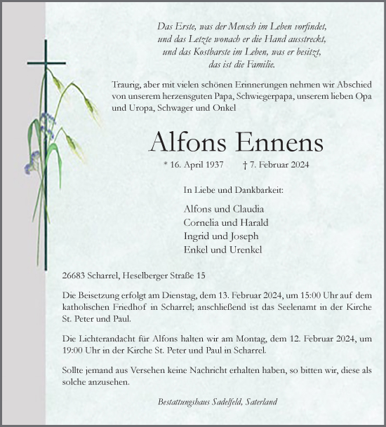 Anzeige von Alfons Ennens von OM-Medien