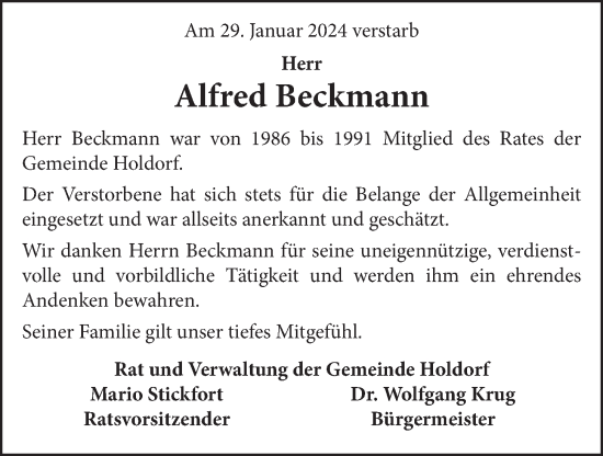 Anzeige von Alfred Beckmann von OM-Medien