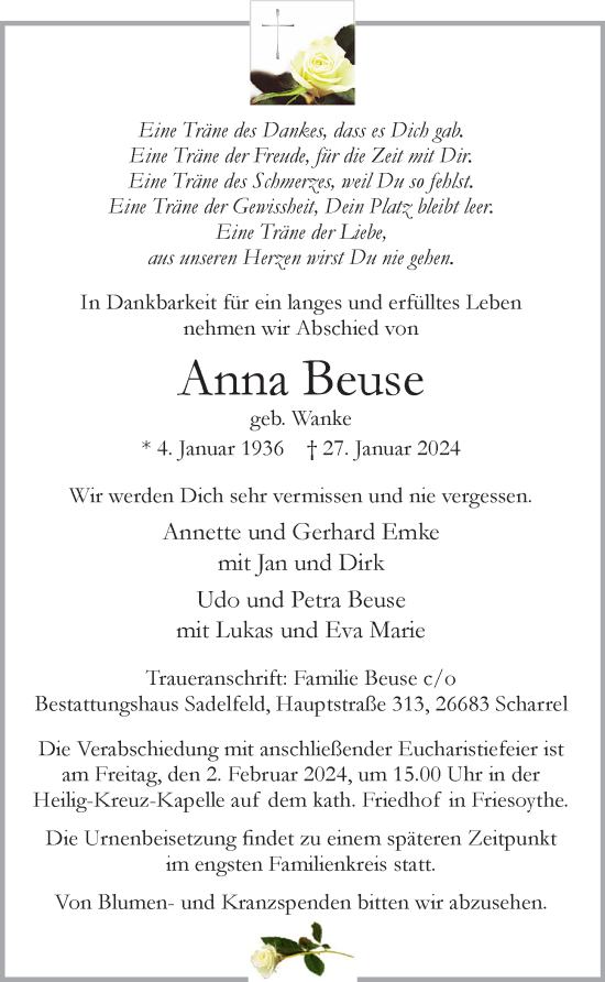 Anzeige von Anna Beuse von OM-Medien
