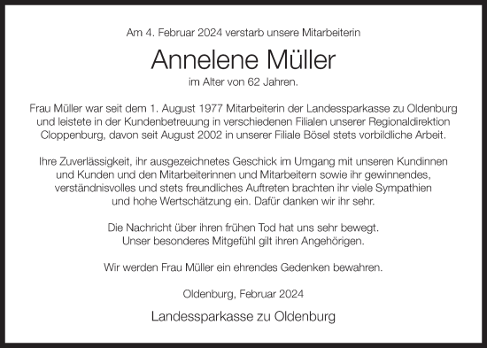 Anzeige von Annelene Müller von OM-Medien