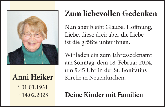 Anzeige von Anni Heiker von OM-Medien