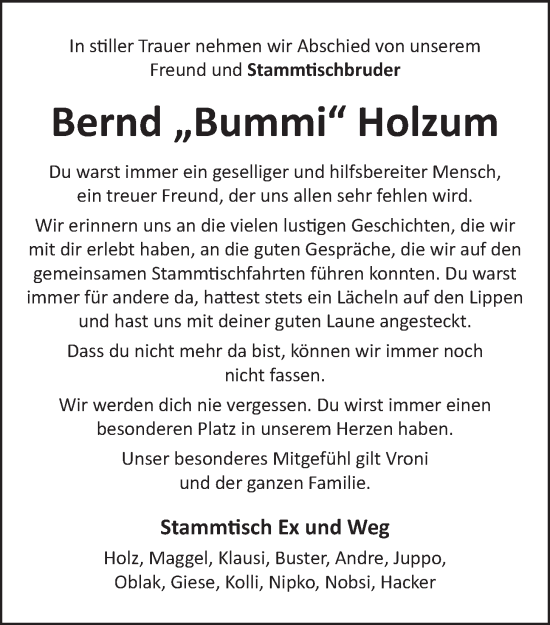 Anzeige von Bernd Holzum von OM-Medien