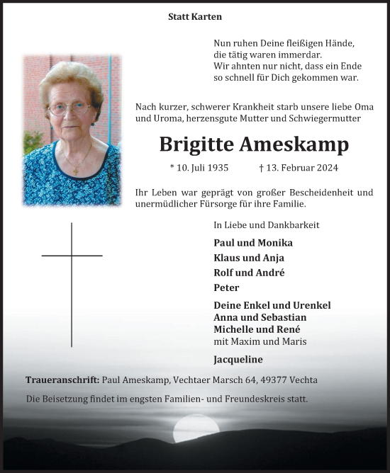Anzeige von Brigitte Ameskamp von OM-Medien