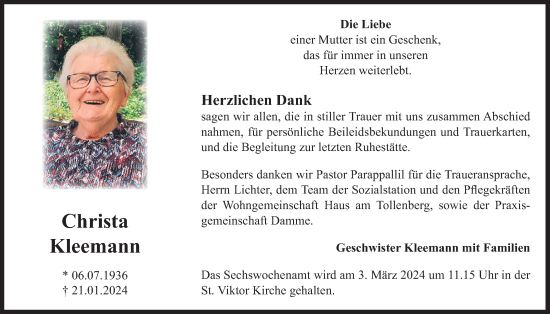 Anzeige von Christa Kleemann von OM-Medien