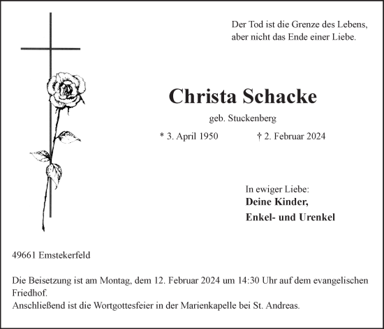 Anzeige von Christa Schacke von OM-Medien
