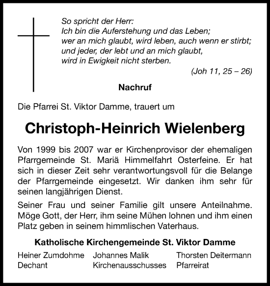 Anzeige von Christoph-Heinrich Wielenberg von OM-Medien
