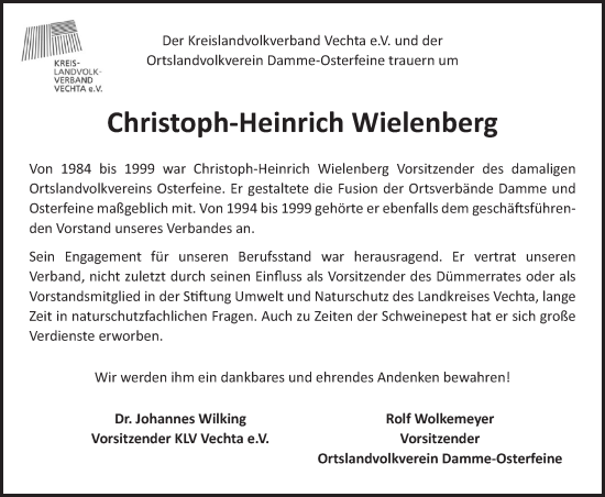 Anzeige von Christoph-Heinrich Wielenberg von OM-Medien