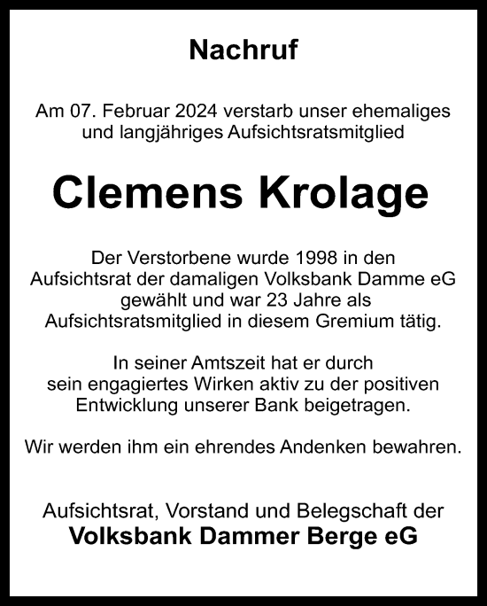 Anzeige von Clemens Krolage von OM-Medien