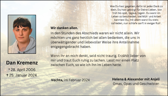 Anzeige von Dan Kremenz von OM-Medien