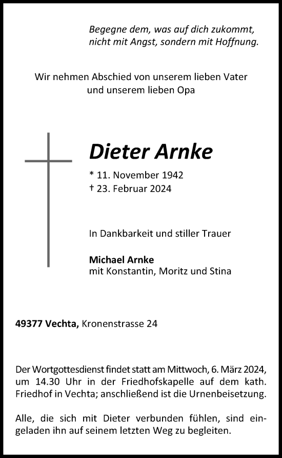 Anzeige von Dieter Arnke von OM-Medien