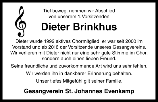 Anzeige von Dieter Brinkhus von OM-Medien