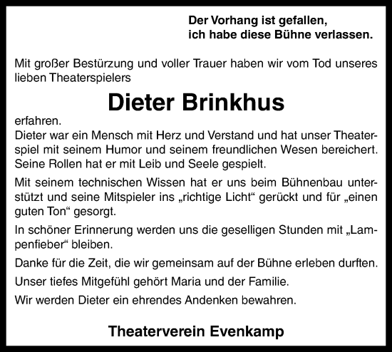 Anzeige von Dieter Brinkhus von OM-Medien