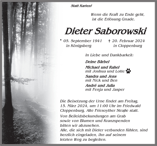 Anzeige von Dieter Saborowski von OM-Medien