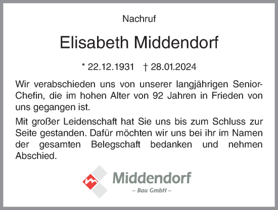 Anzeige von Elisabeth Middendorf von OM-Medien
