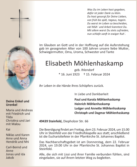Anzeige von Elisabeth Möhlenhaskamp von OM-Medien