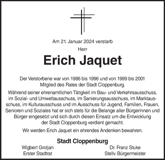 Anzeige von Erich Jaquet von OM-Medien