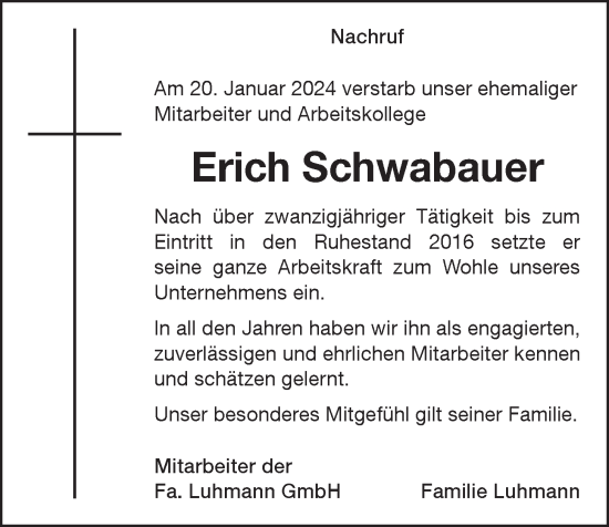 Anzeige von Erich Schwabauer von OM-Medien